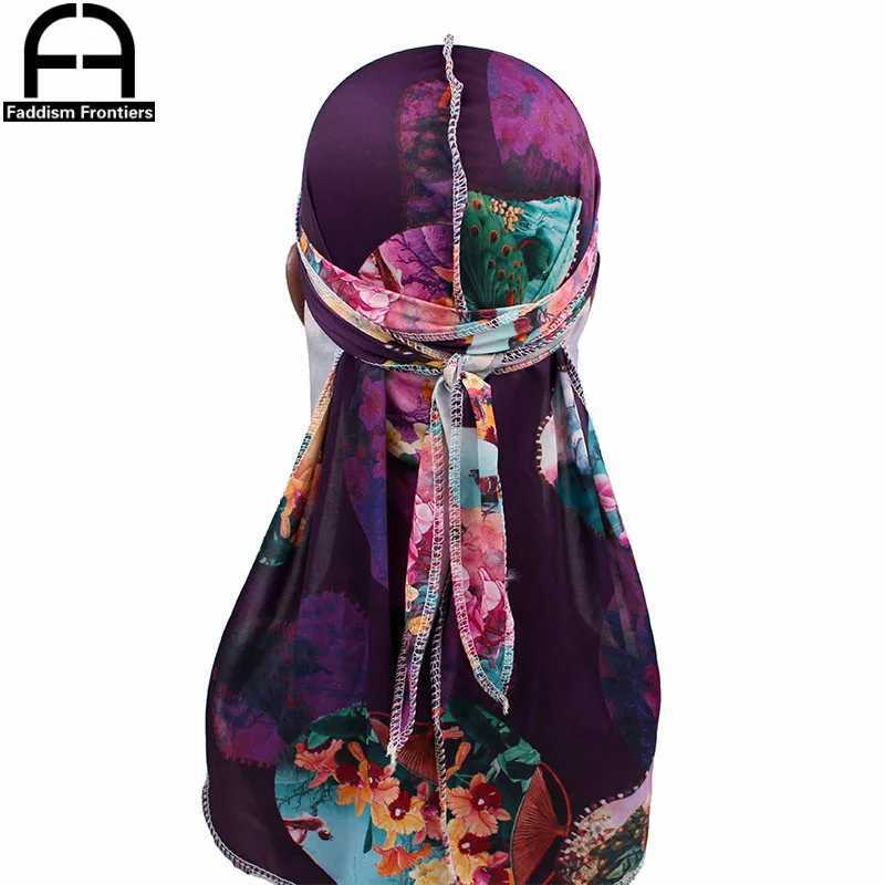Fashion Mens Print Silky Durags Bandanas Turban Headband Silk Men DuRag Floral Waves Caps Turban Headwear Hair Accessories M250623