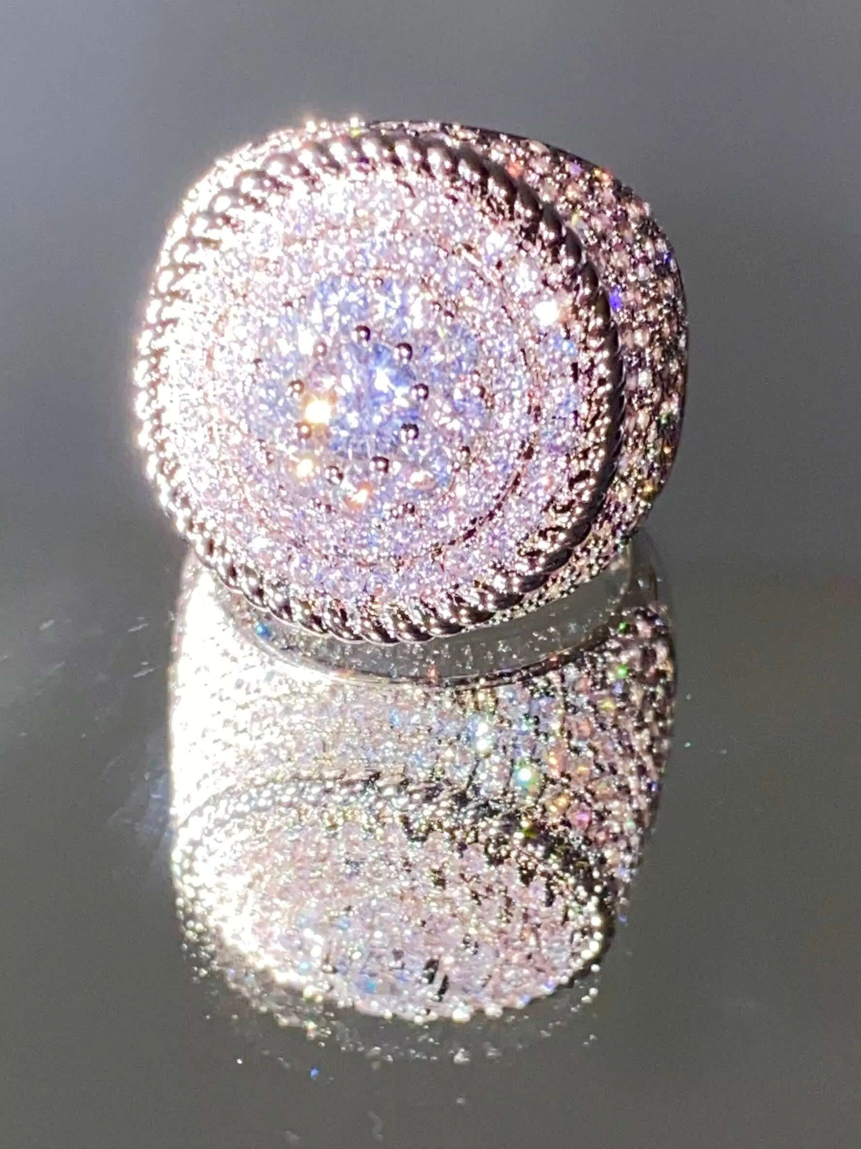 Mens Real Solid 925 Sterling Silver Iced White Moissanite Diamond Engagement Wedding Birthday Party Daily Wear Ring