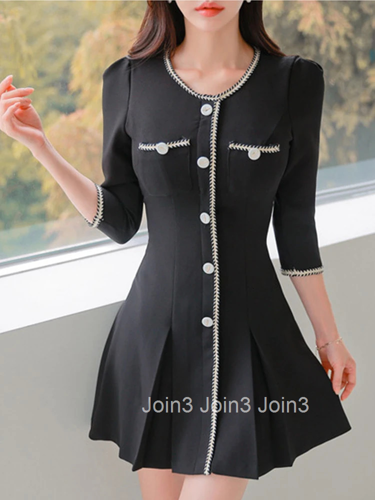 New Fashion Ladies Formal Black Short A-Line Dress Women Mujer Elegant Office Commute O-Neck Slim Mini Vestidos Street Clothes