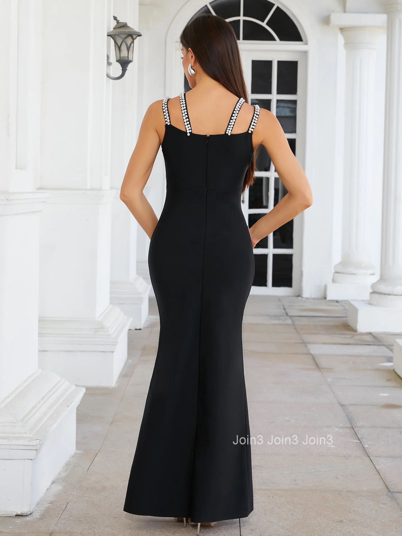2025 Elegant Black Evening Dress With White Floral Jewel Embroidery Slim-Fit Formal Gown for Women Luxury Party Wear