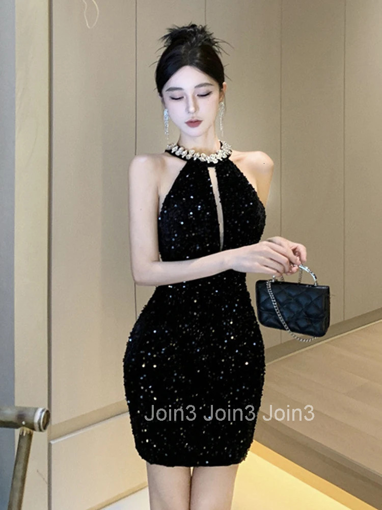 Women Clothes Retro Black Shiny Sequin Sexy Sleeveless Slim Mini Short Dress Elegant Luxury Evening Party Club Prom Vestidos New