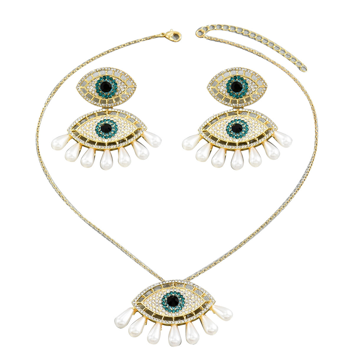 Style Exaggerated Light Fashion Earring Set Personality Devil's Eye Earrings Jewelry Long Necklace
