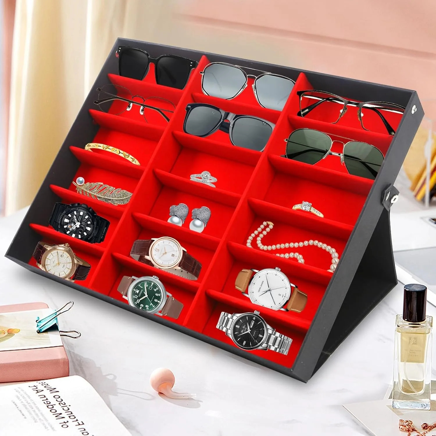 Eyeglasses Sunglasses Display Stand Holder Rack Case Eyeglass Box Sunglass for Multiple Glasses 18Pairs 250610