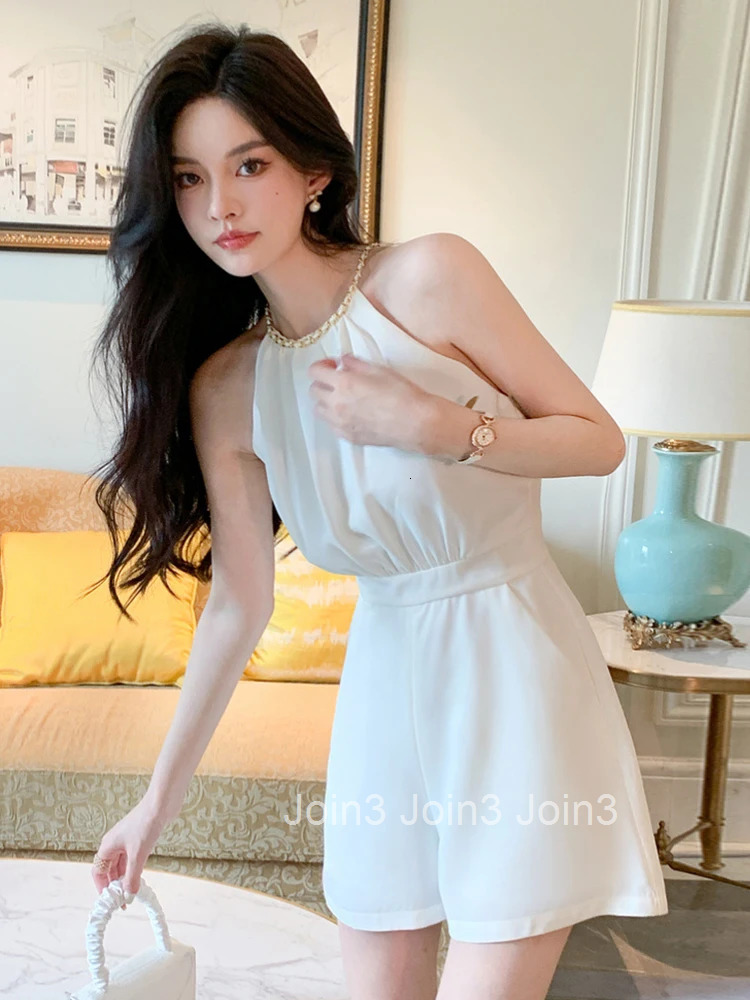 Fashion Summer White Short One Piece Jumpsuits Women Clothing Elegant Sexy Strap Sleeveless Female Mujer High Waist Slim Rompers