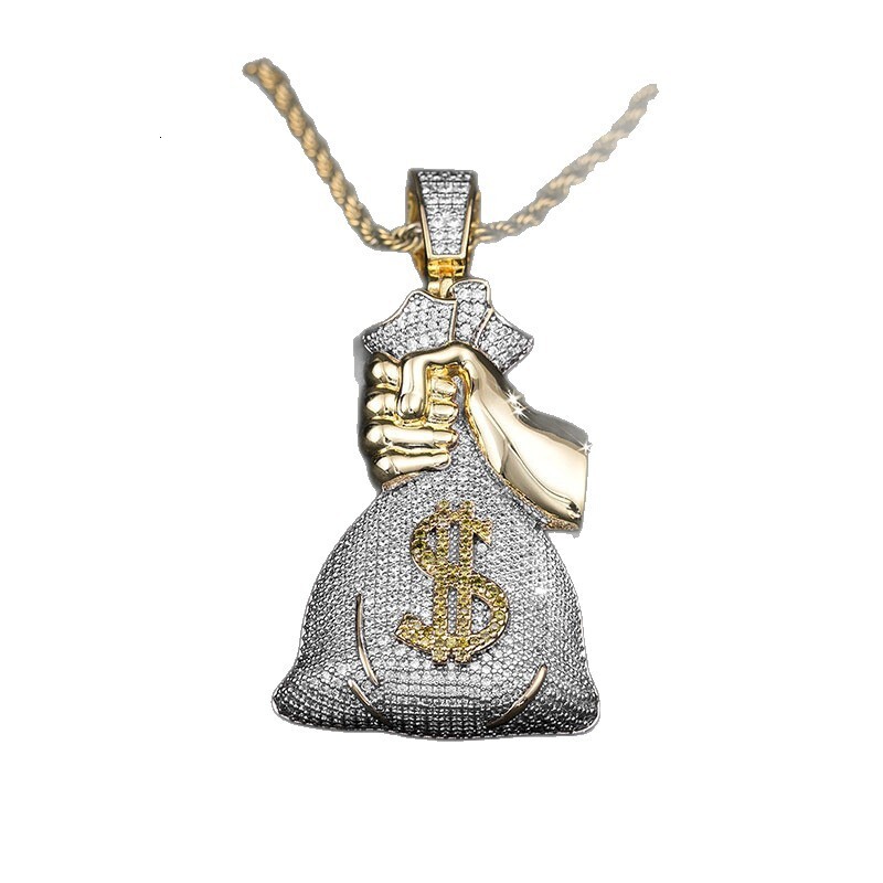 Full Iced Out Money Bag Dollar Sign Pendant Necklace Hip Hop Rap Bling Personalized Moissanite Jewelry Pass the diamond tester