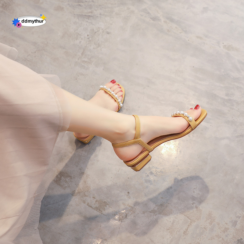 061-12 Flat Sandals for Women 2025 Summer New French Style Fashion One Strap Low Heel Shoes ddmythur