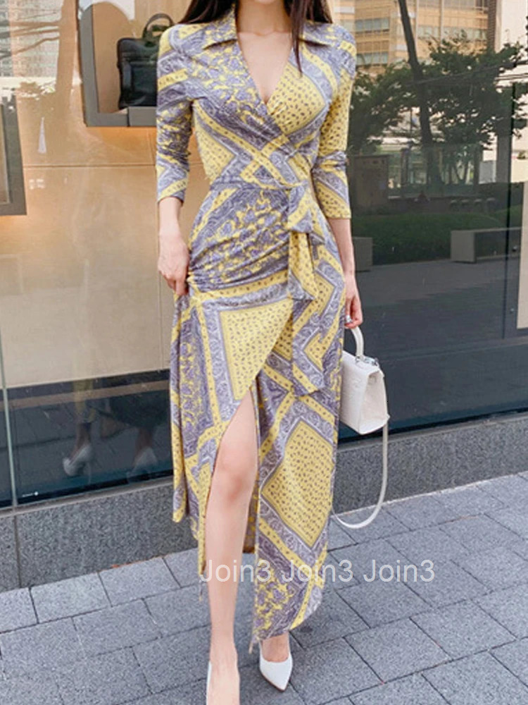 Fashion Elegant Women Maxi Dress Vintage Casual Sexy V-Neck Print Wrap Party Beach Slim Sundress Lady Robe Femme Mujer Vestidos