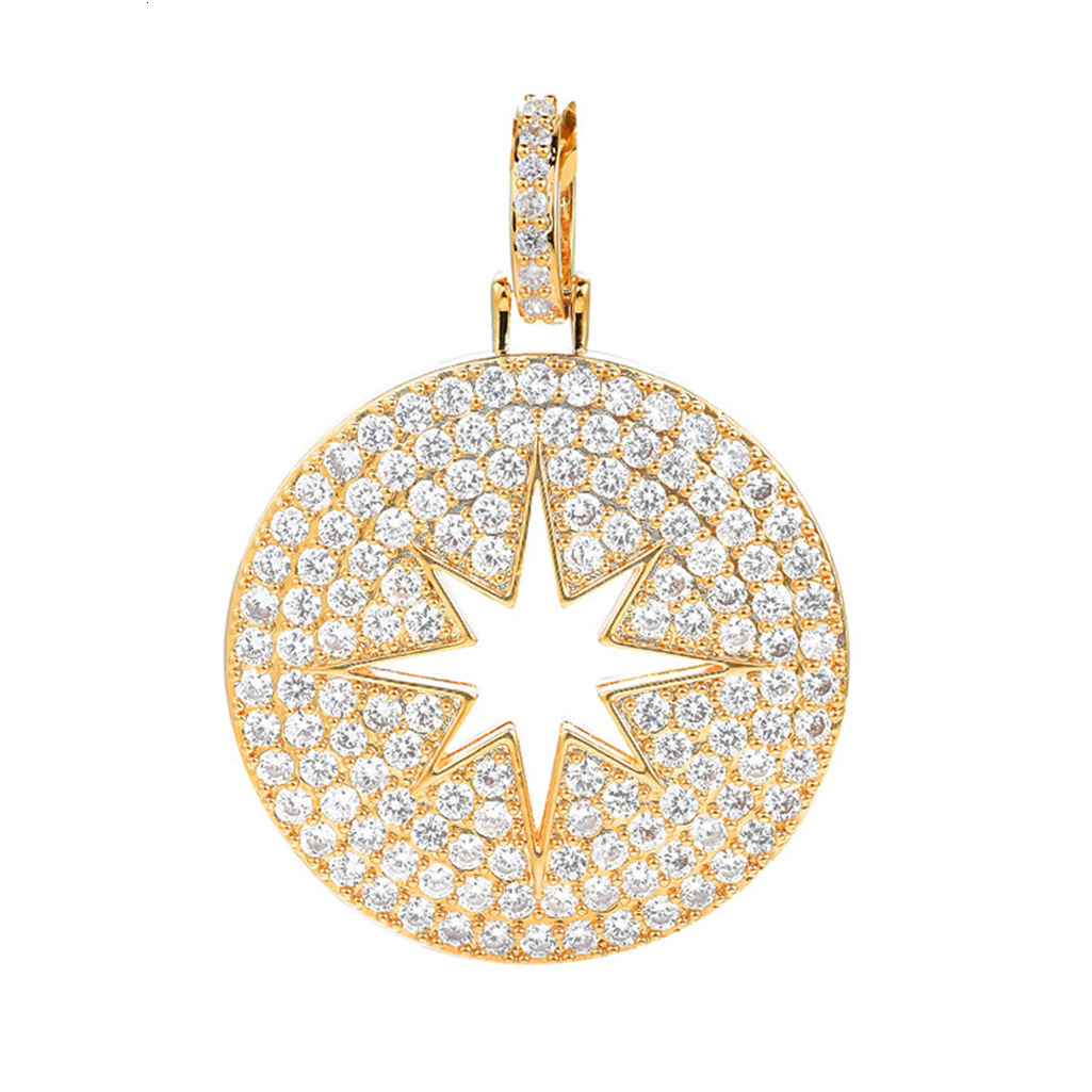 New Arrival Round Hollow Star Pendant Diamond Inlaid Dog Tag Hip Hop Moissanite Jewelry Pass the diamond tester