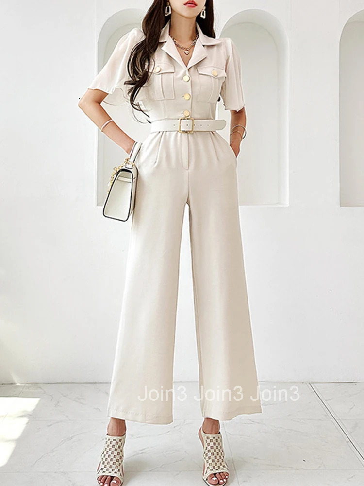 Fashion Summer One Piece Long Jumpsuits Women Clothing Elegant Formal Vintage Short Sleeve Female Mujer Wide Leg Loose Rompers