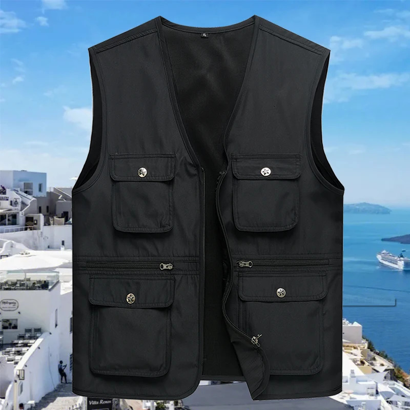 Men Outdoor Breathable Sleeveless Vest Men Tactical Cargo Fishing Vests Man Casual Multi Pocket Work Tool Safari Vest Waistcoats 250617