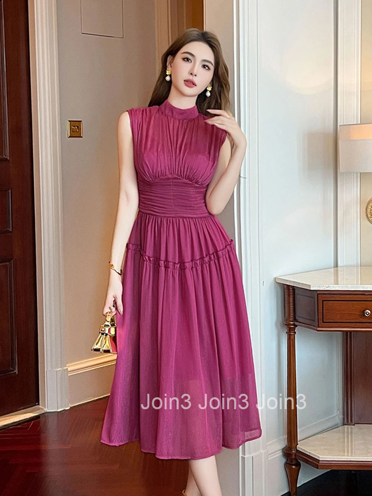 Summer Fashion Elegant Chiffon Bright Silk Evening Dress Women Clothes Vintage Sleeveless Corset Slim Party Robe Vestidos Fiesta