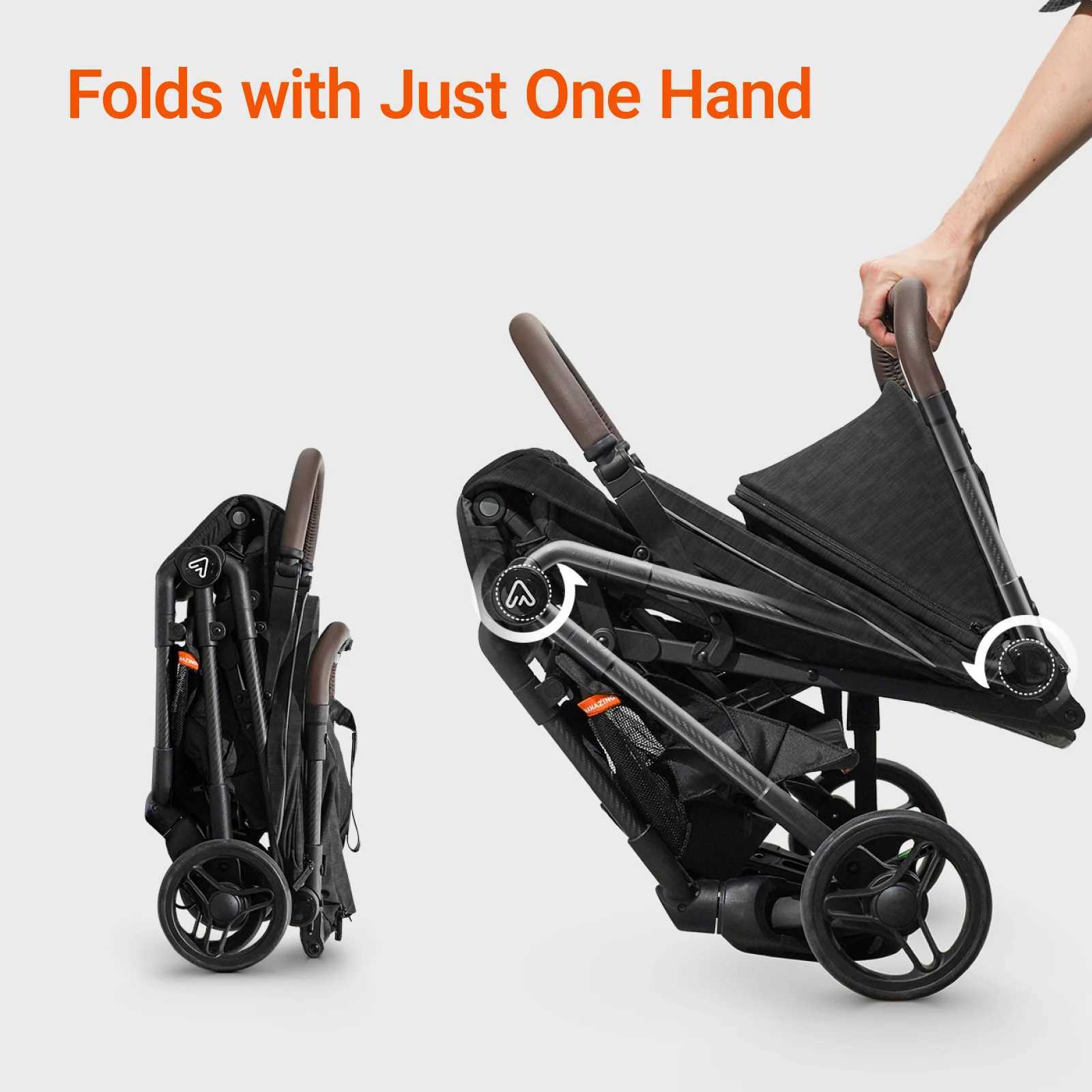 MAMAZING Ultra Air Compact Travel Stroller Carbon Fiber Frame 11.6lbs One-Handed Fold w/Cushion Storage (BLACK) XJ250623