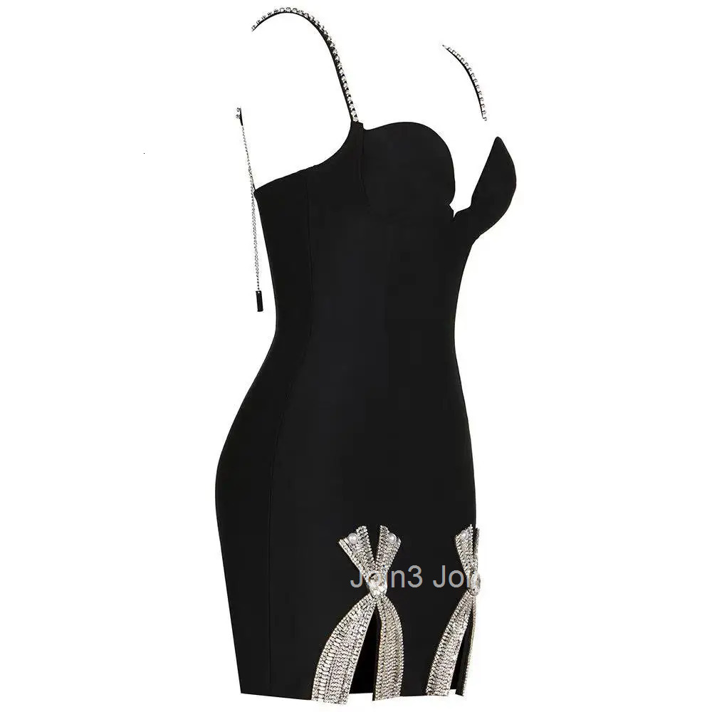 Womens Bandage Dress Summer Fashion Flash Diamond Embellished Bow Split Sling Skirt Sexy Backless Party Gown Chic Feminino Wear