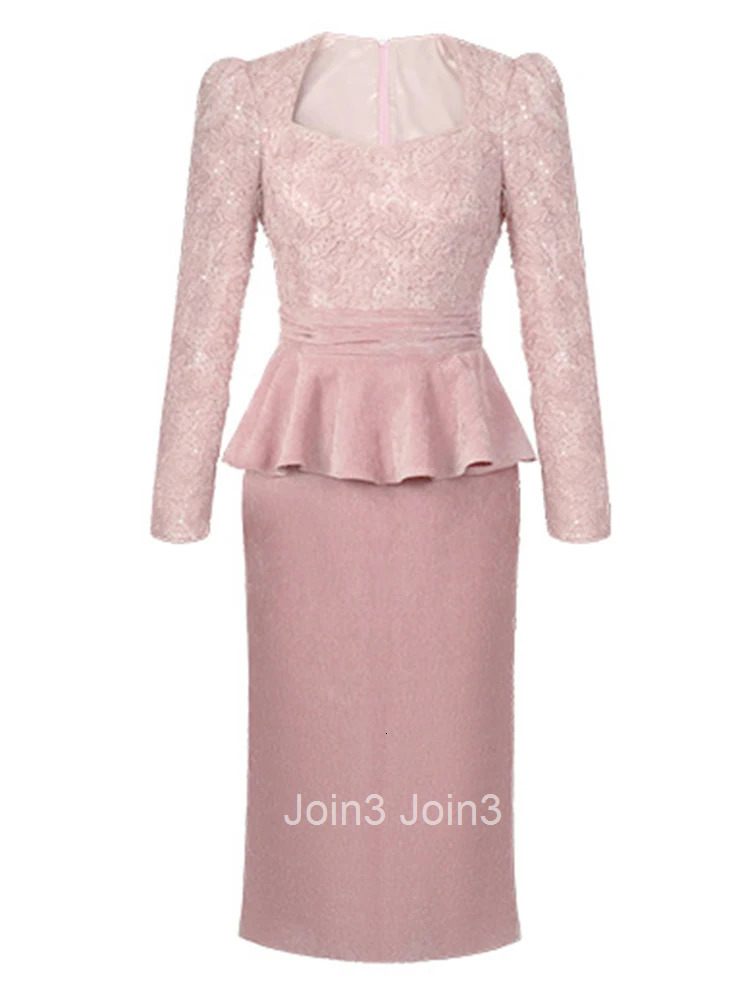 Women Clothes Sweet Floral Fake 2-Piece Square Neck Slim Midi Pencil Dress Elegant Vestidos Formal Occasion Autumn Winter Casual