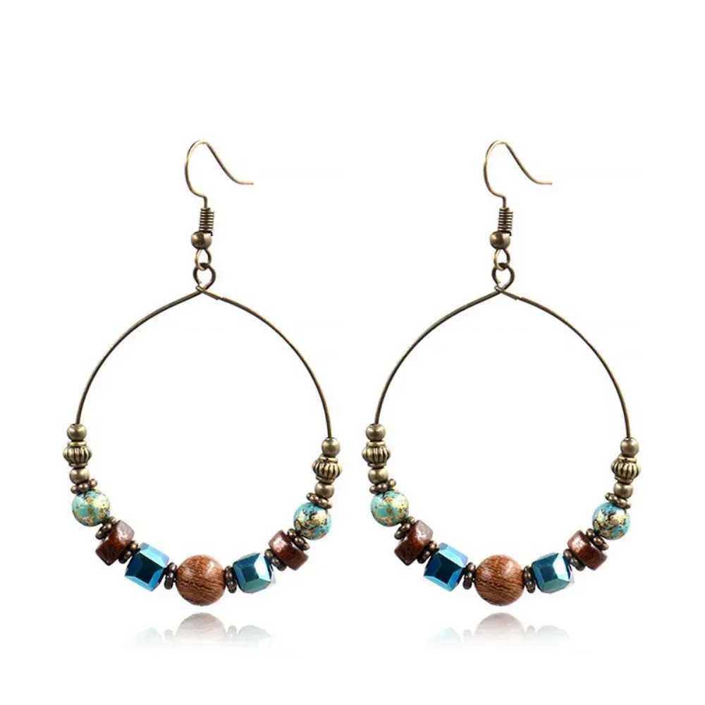 SUMENG 2025 New Ethnic Bohemia Womens Gypsy Big Bronze Wood Beads Round Drop Boho Earrings Vintage Style For Female Jewelry XJ250623
