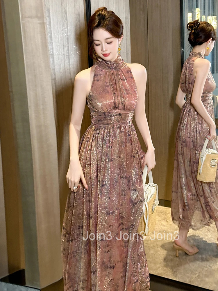 French Romance Sparkly Vacation Gown Evening Dress Women Clothes Elegant Sexy Halter Corset A-Line Long Robe Party Prom Vestidos