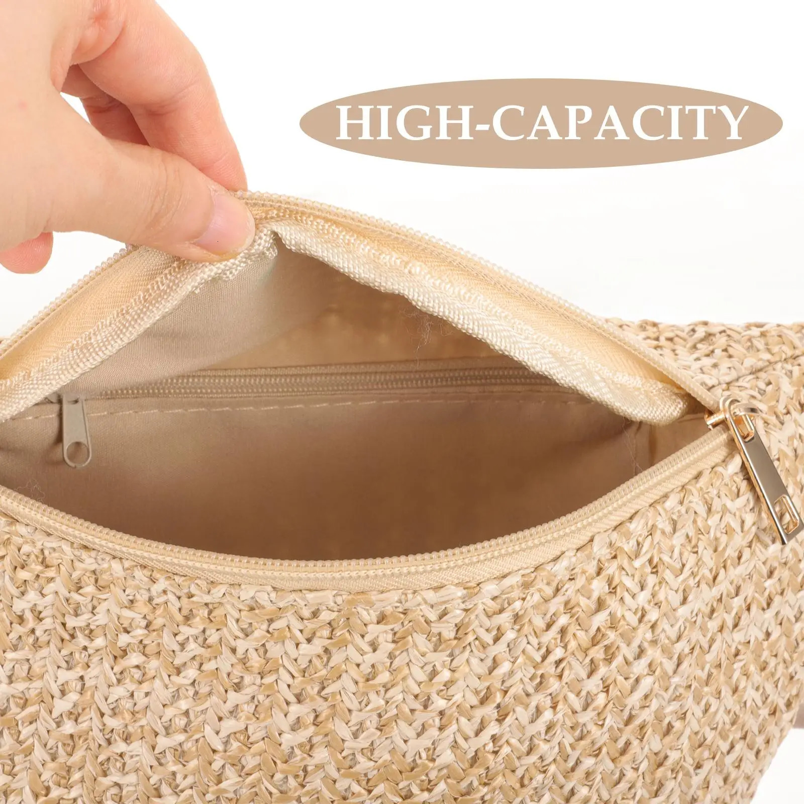 Straw Mini Summer Fanny Pack Chest Bag Beige Lightweight Women Hiking Travel Storage Belt 250612
