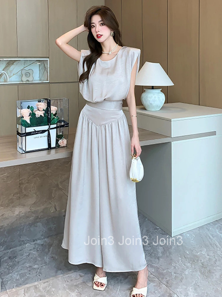 New Summer Elegant 2 Pieces Outfit Women Clothes Sexy O-Neck Tops Shirt Blouse High Waist Wide Leg Loose Long Pants Trousers Set