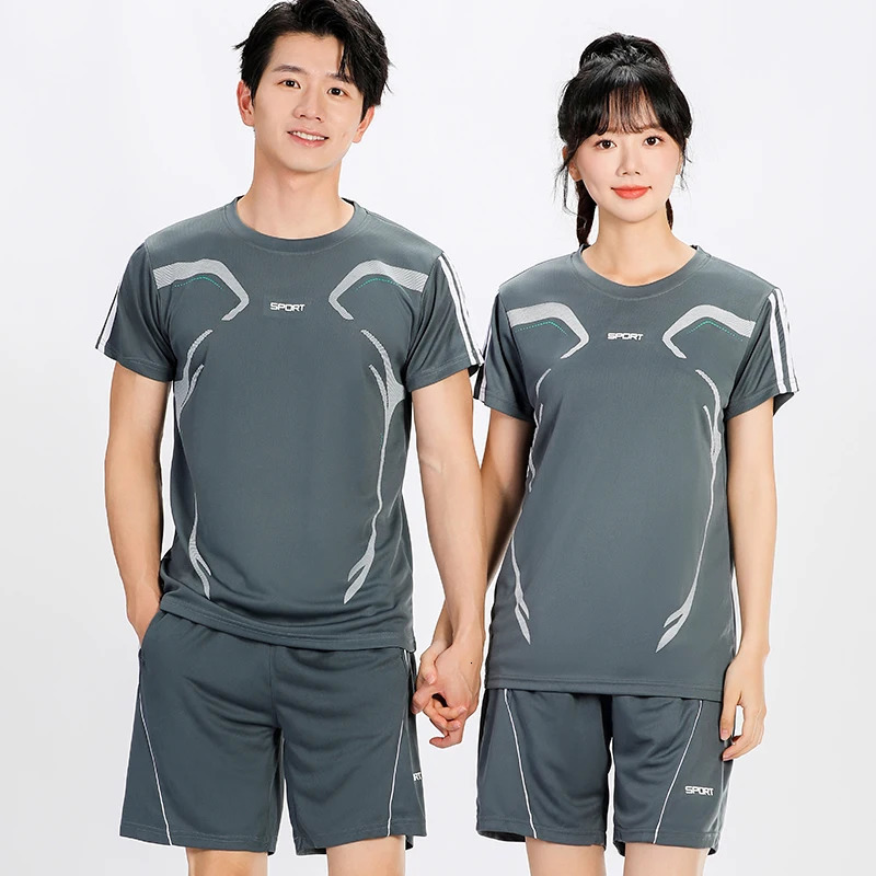 Ultra-thin Breathable Ice Silk Couple Sports Short Sleeved Shorts Set For Comfortable Versatile Outdoors Quick Drying Top 250617