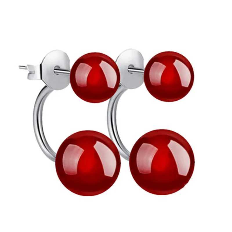 Silver 925 Earrings For Women Hoop Earring Ear Studs Black Red Agate Earring Double Ball 925 sterling silver Pearl stud earrings XJ250623