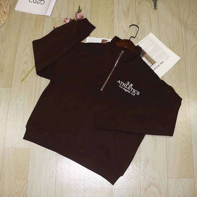 autumn winter Women's Pullover Hooded Sweatshirt with Letter Print and Zipper Closure