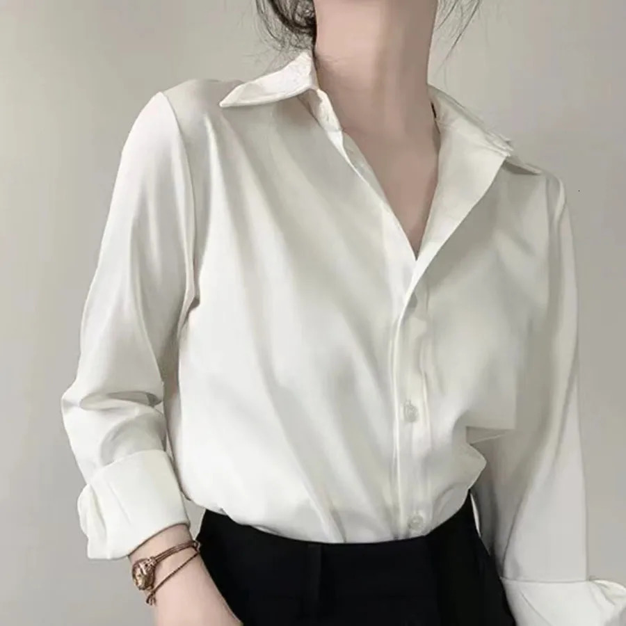 Simple Womens Satin Shirts Thin Spring Solid Color Long Sleeve Advanced Sense Top Office Elegant Ladies Work Wear Fashion 250617