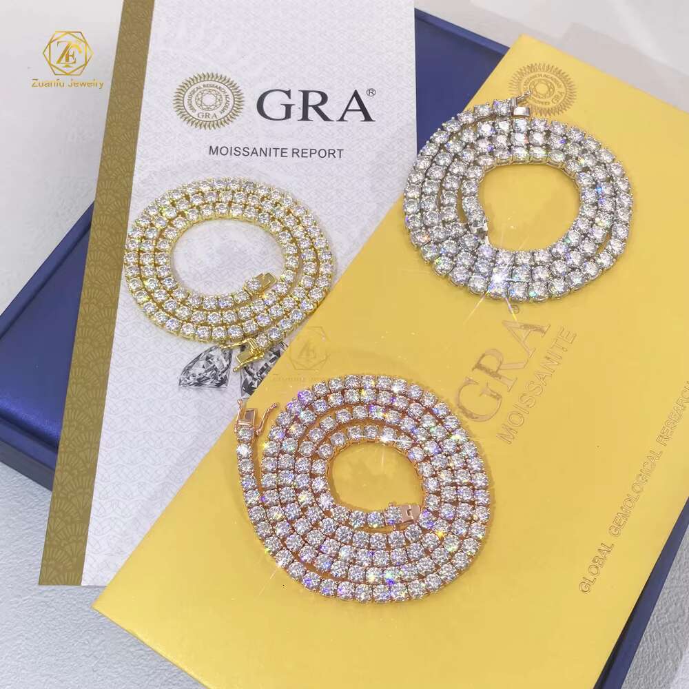 Hip Hop Style 2mm 3mm 4mm 5mm 6.5mm VVS Moissanite Tennis Chain Necklace 925 Silver Ice Jewelry for Women