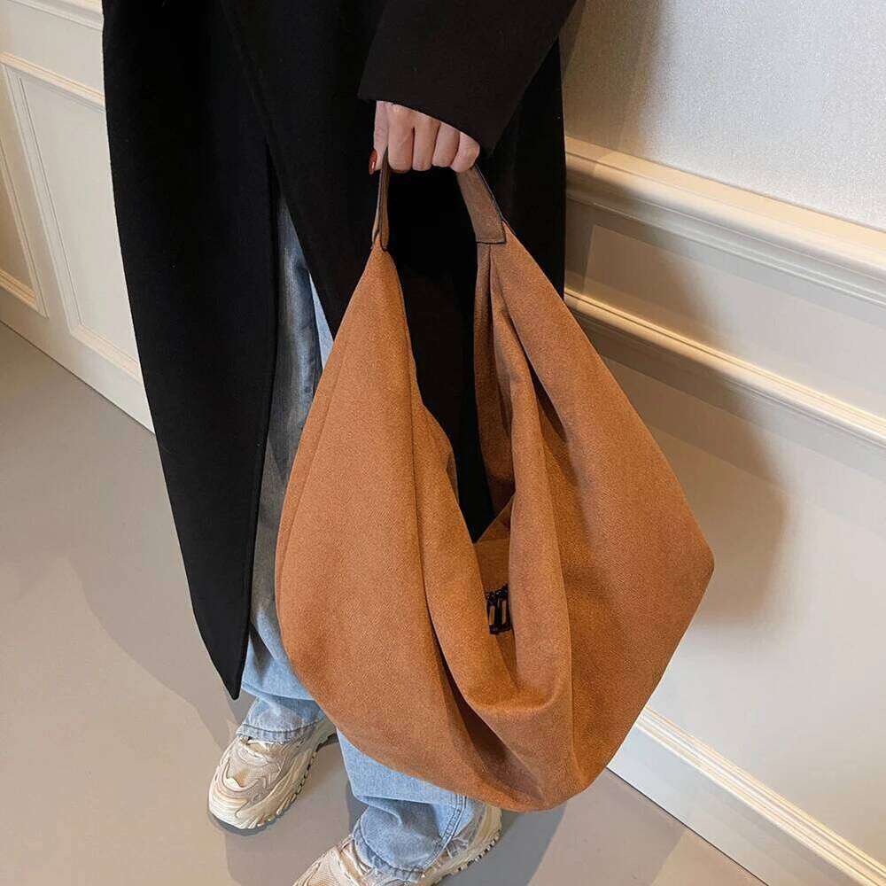 Women Suede Shoulder With Zipper Tote Large Capacity Underarm Bag Handbag For Work Travel