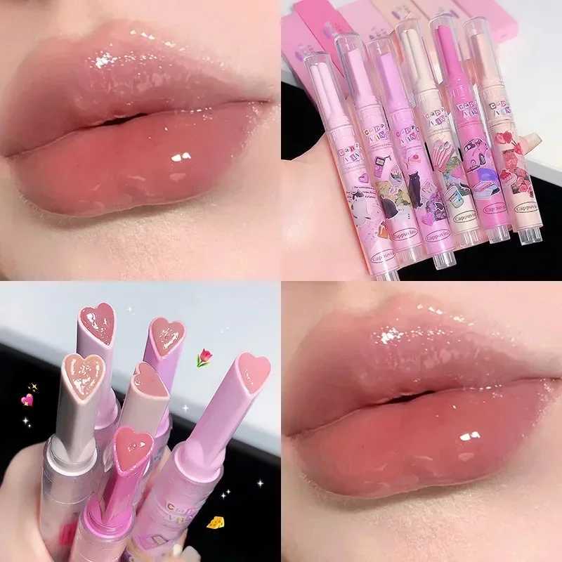 Watery Clear Lip Glaze Flower Love Jelly Mirror Lipstick Waterproof Non-stick Cup Moisturizing Lipstick Transparent Korean Makeup XJ250623