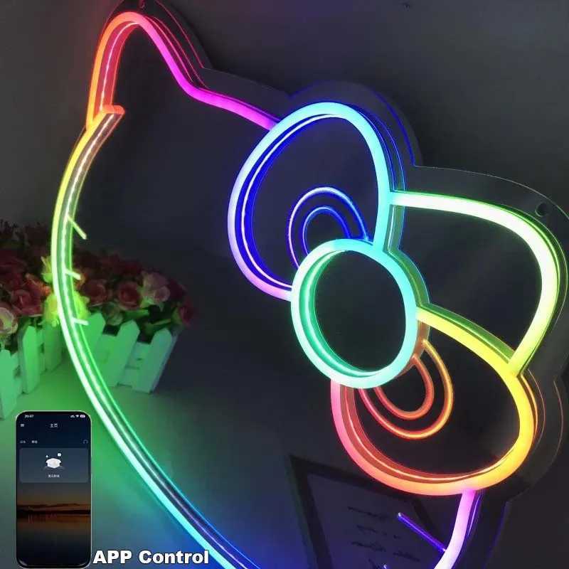 Pink Kitty Cat LED Neon Cat Mirror Sign Wall Mounted Makeup Mirror and Wall Art for Bedroom Beauty Shop Studio Decor X250623