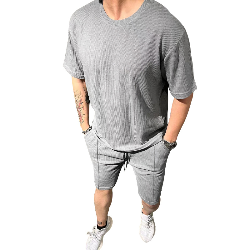 Tracksuit Men's T-shirt casual shorts Waffger short-sleeved T-shirt men's casual sportswear set summer shorts two-piece set European code: S