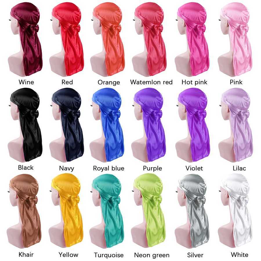 Satin Durag Turban Hat Wigs Durag Biker Headwrap Pirate Hat Cap For Men Hair Accessories Long Tail Straps Bandanas 1Pcs M250623