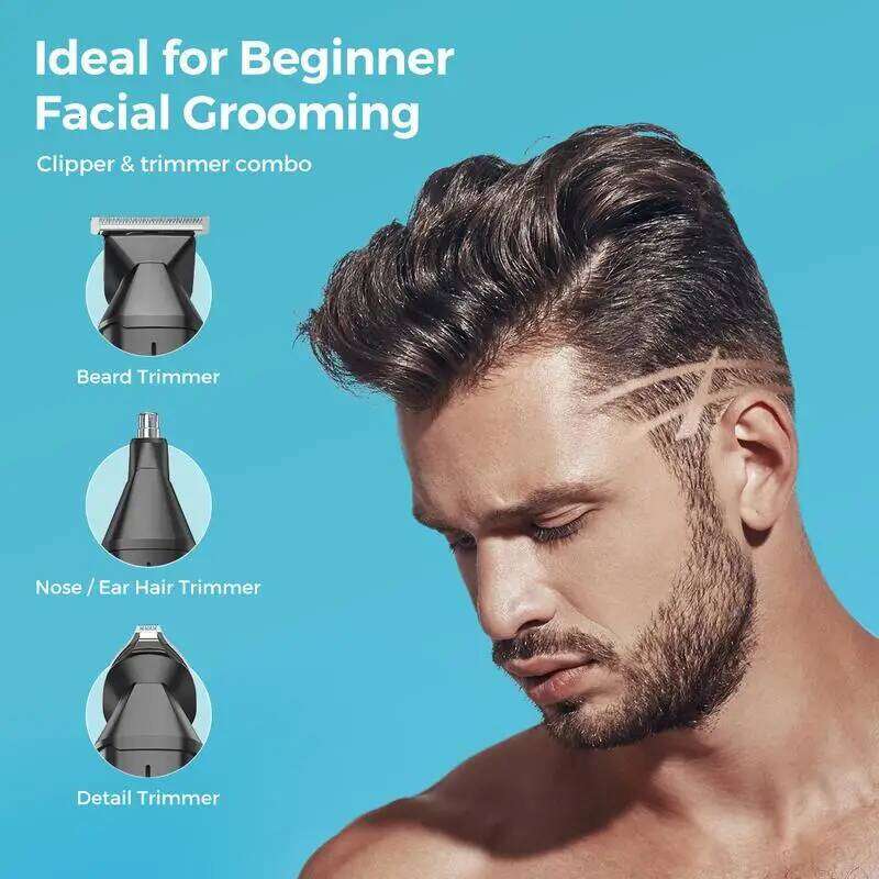 GLAKER 6 In 1 Beard Trimmer For Men, Electric Razor, For Mustache/Body/Nose/Ear/Hair, Waterproof, Cordless Grooming Kit
