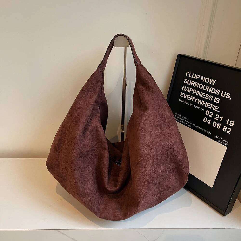 Women Suede Shoulder With Zipper Tote Large Capacity Underarm Bag Handbag For Work Travel