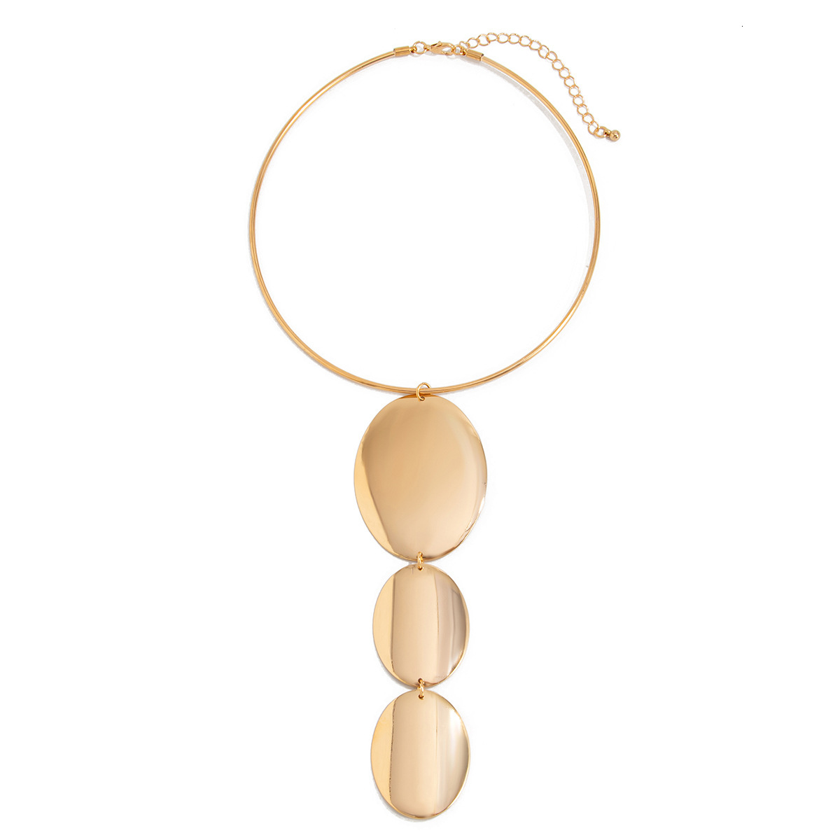 Ins Exaggerated Hammered Pattern Round Pendant Tassel Long Minimalist Choker Necklace for Women