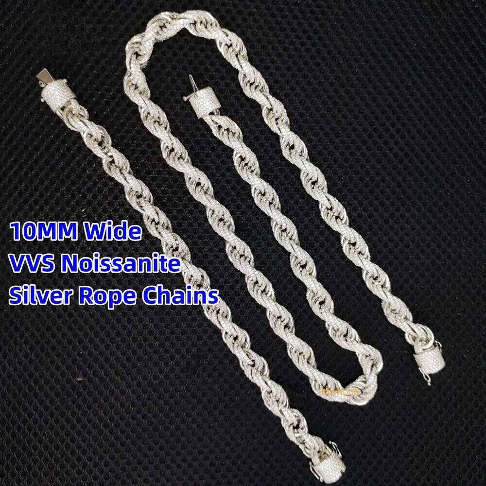 Zuanfa big size chain fashion sier jewelry 10mm vvs moissanite rope bracelet necklace for men and women