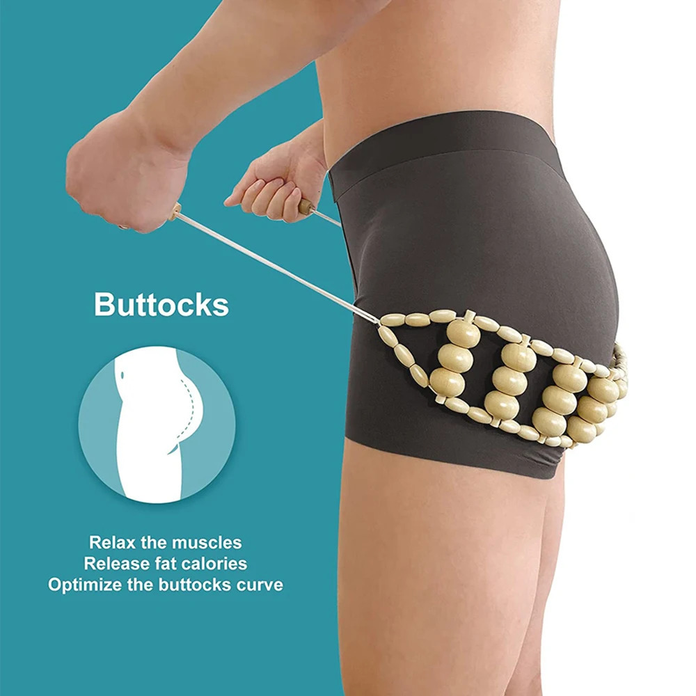 1 PC Wood Massage Roller Wooden Therapy Cellulite Massage Tools Wood Manual Back Massager Roller Rope for Leg Back Pain Relief 250619