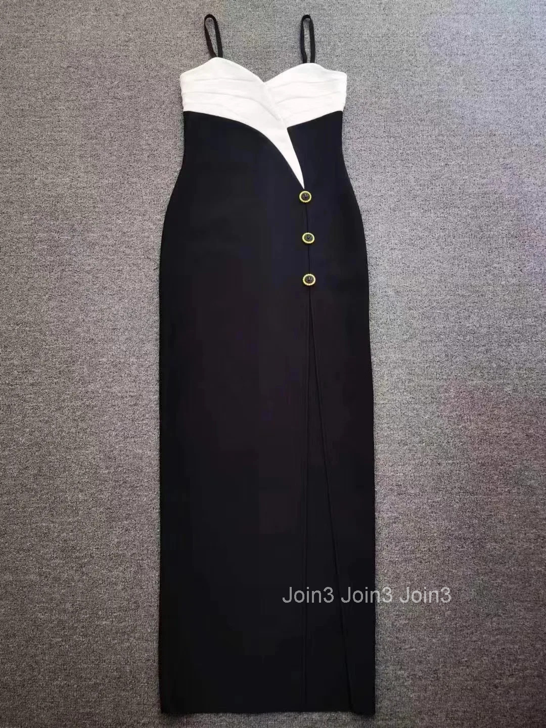 Womens Clothing Chic Sling Skirt Black Bandage Slim Vestidos Fashion Button Decoration Long Dress V-neck Sleeveless Casual Wear
