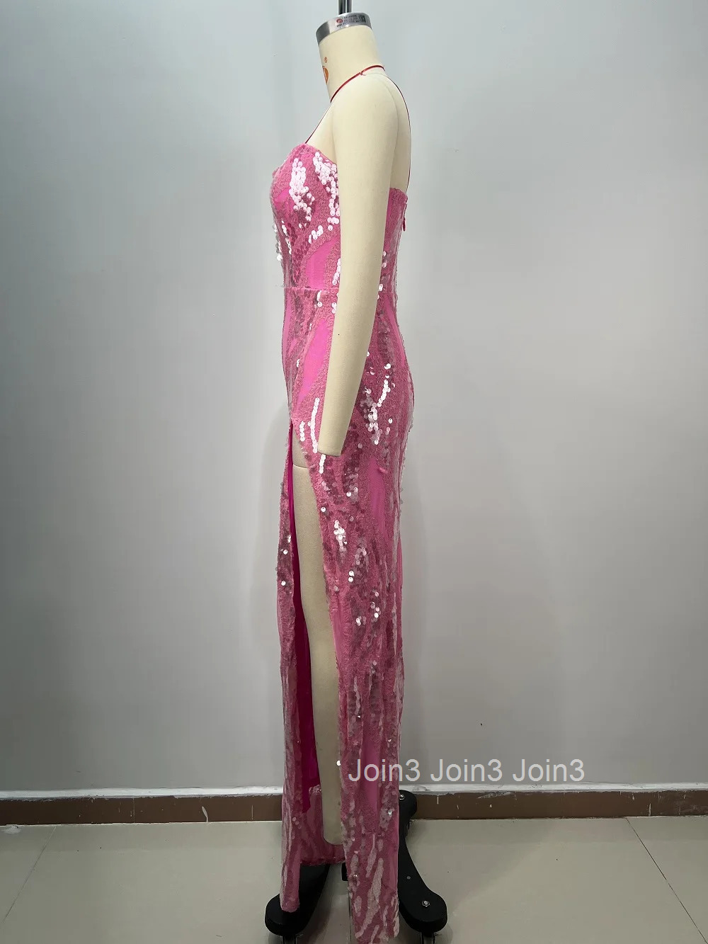 2025 Spring New Style Prom For Women Fashion Sequins Gauze Pink Strapless Dress Sexy High Slit Backless Long Skirt 72h Shipment