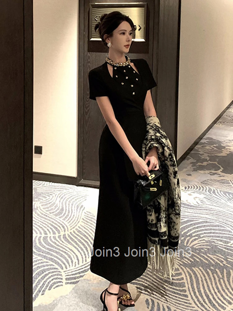 Women Clothes Black Sexy O-Neck Slim Maxi Long Dress Elegant Luxury Fashion Party Prom Vestidos Robe Fashion Formal Occasion New