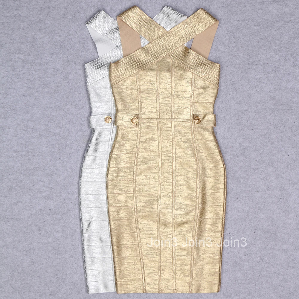 Pretty Womens Clothing Golden Bodycon Bandage Dress V-neck Sexy Birthday Party Celebrity Evening Runway Lady Dress 2025