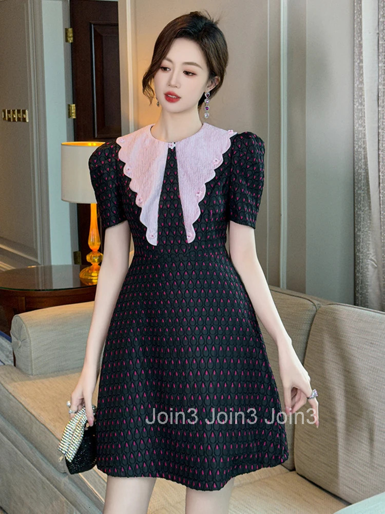 Summer Preppy Style Retro Black Embroidery Gown Evening Dress Women Clothes Puff Sleeve Short A-Line Party Prom Vestidos Fiesta