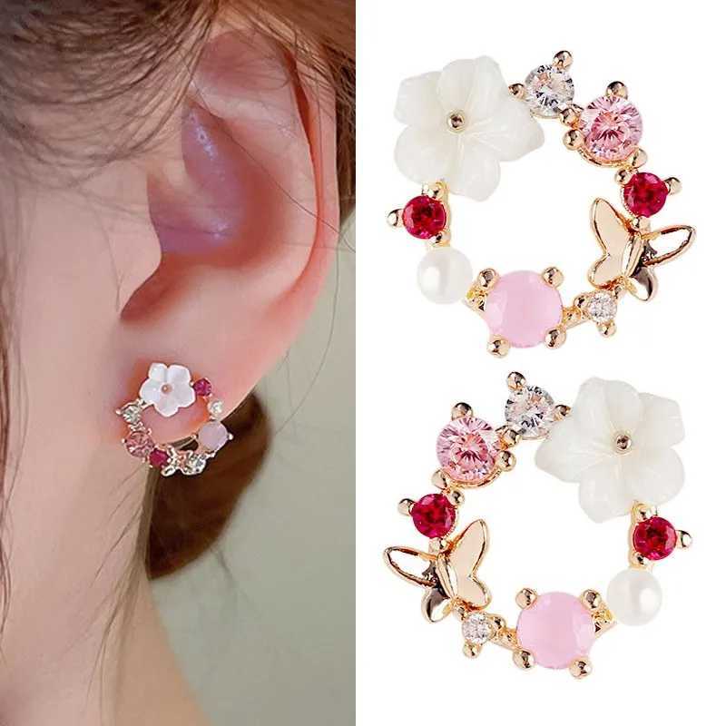 925 Silver Needle Crystal Pearl Butterfly Flower Wreath Earrings For Women Jewelry 2025 Trending Womens Korean Fashion EarringsXJ250623