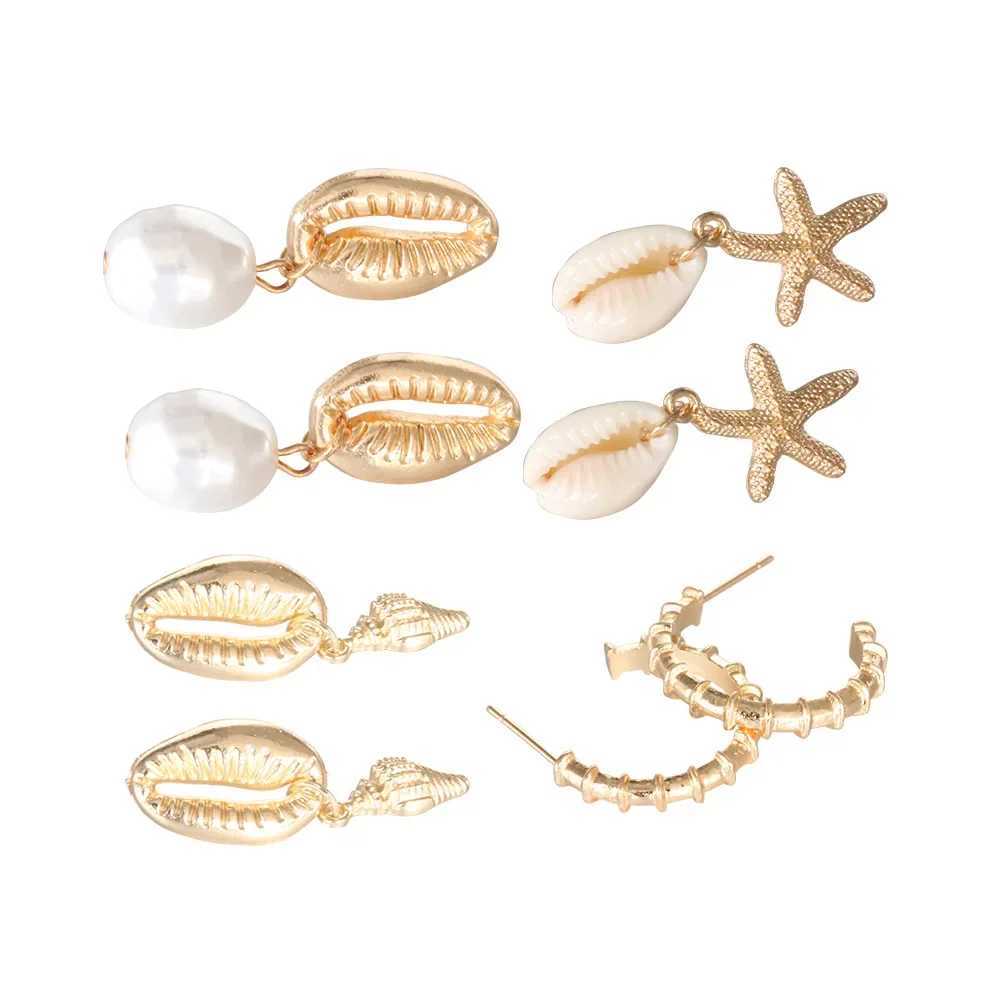4 Pairs Bohemia Shell Starfish Dangle Earring Set For Women Summer Beach Pearl Conch Drop Earring Girls Boho Jewelry Accessories XJ250623
