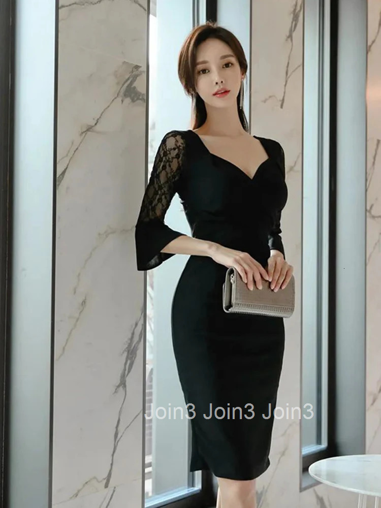 New Summer Fashion Lady Work Style Black Pencil Dress Women Clothing Elegant Office Mujer Sexy V-Neck Slim Party Prom Vestidos