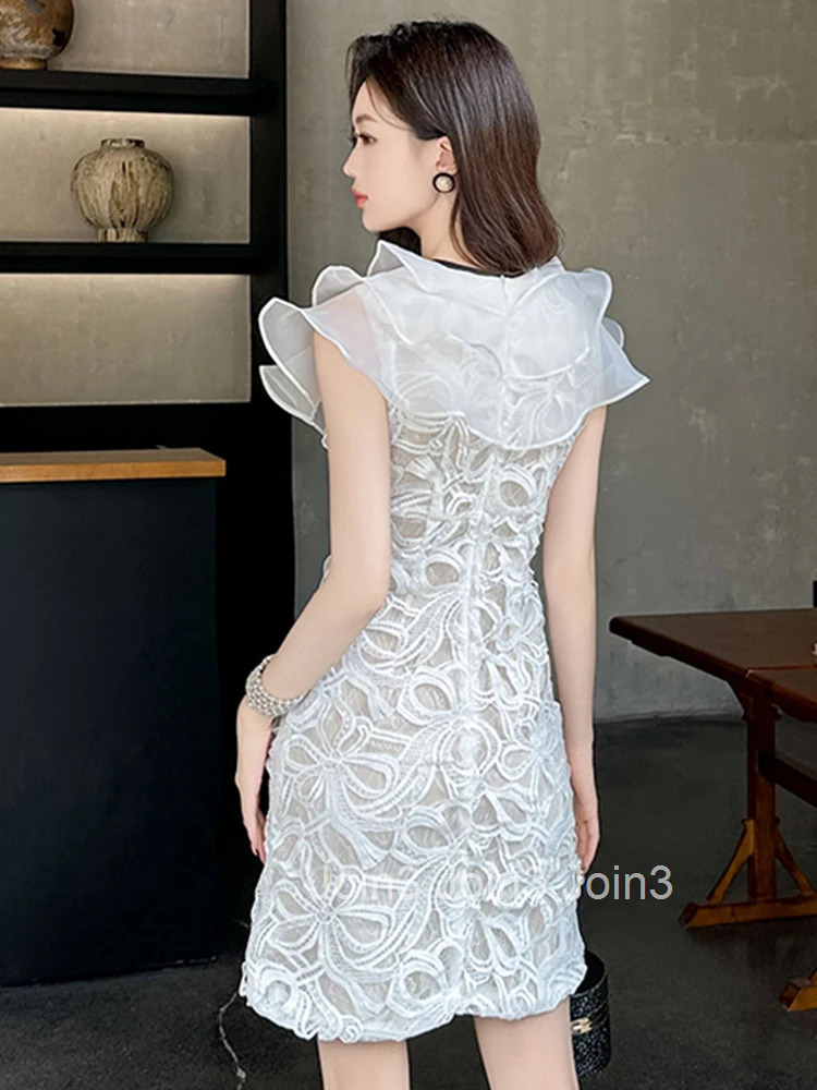 Summer Fashion Lady Lace Floral Vacation Evening Dress Women Clothes Sweet Ruffle Sexy Sleeveless Slim Short Party Prom Vestidos