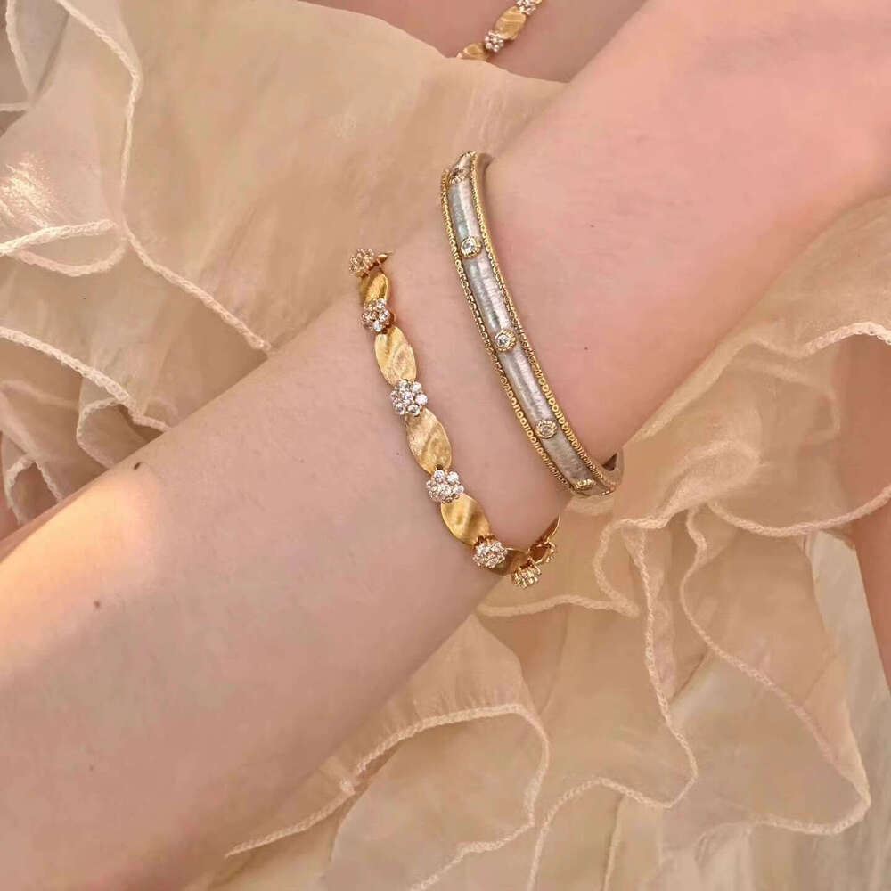 French Handmade Brushed Satin Ribbon Bracelet Vintage Mid-Century Fashion High-End Old Money Style Micro Inlaid Full Dia