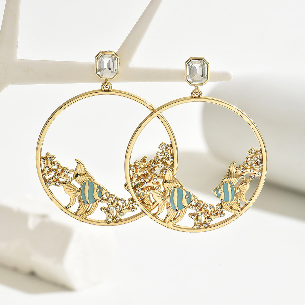 Minimalist Fashion Style Women's Little Fish Design Inlaid Stud Electroplated Drop Earrings