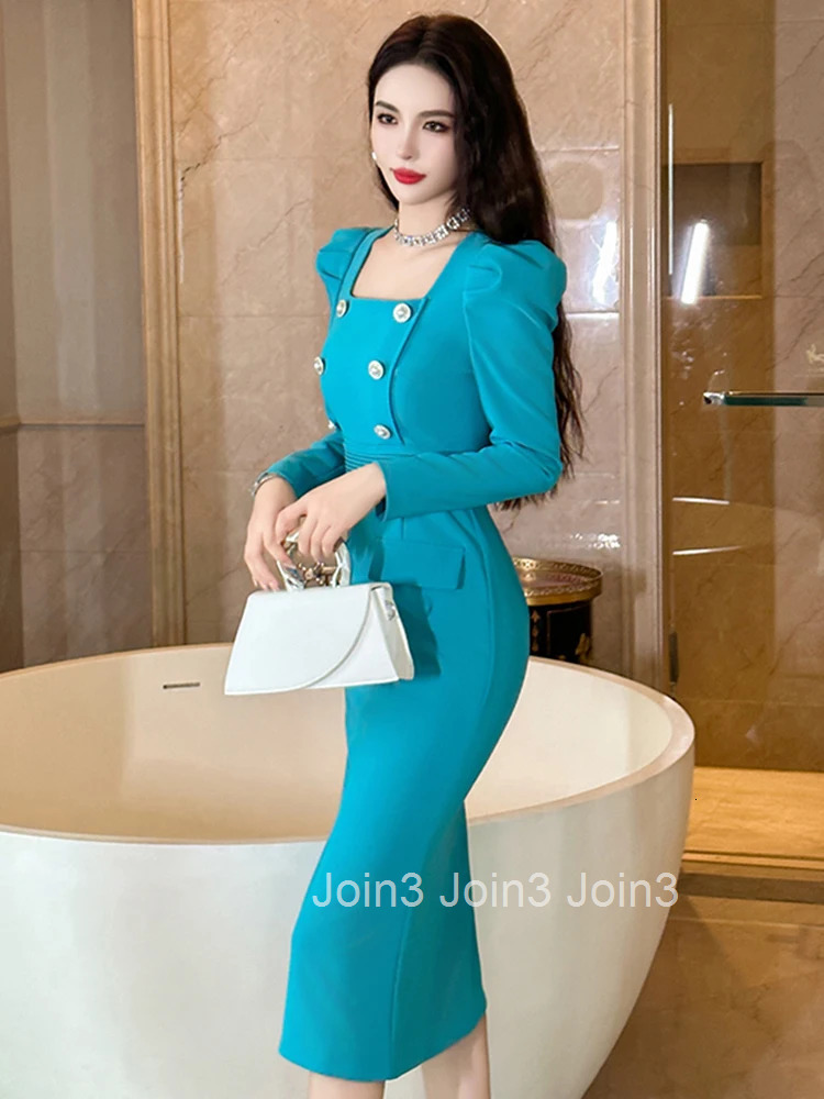 New Work Style Business Formal Occasion Dresses Women Clothes Elegant Commute Square Collar Slim Dress Robe Femme Mujer Vestidos