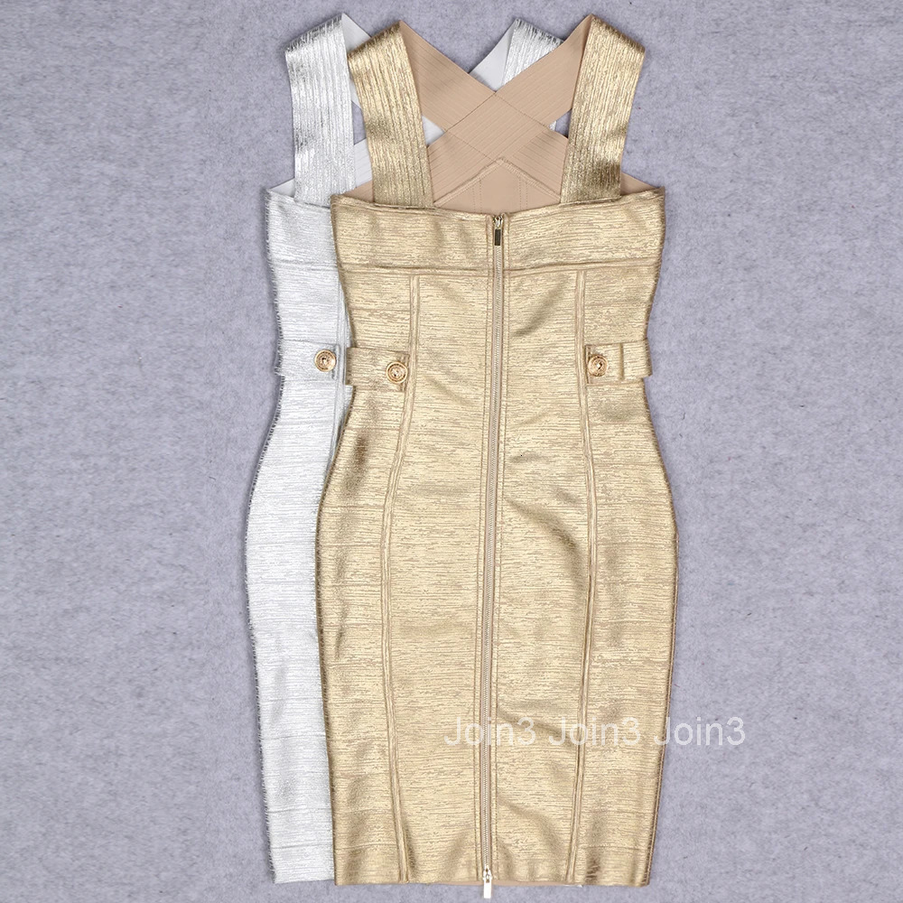 Pretty Womens Clothing Golden Bodycon Bandage Dress V-neck Sexy Birthday Party Celebrity Evening Runway Lady Dress 2025